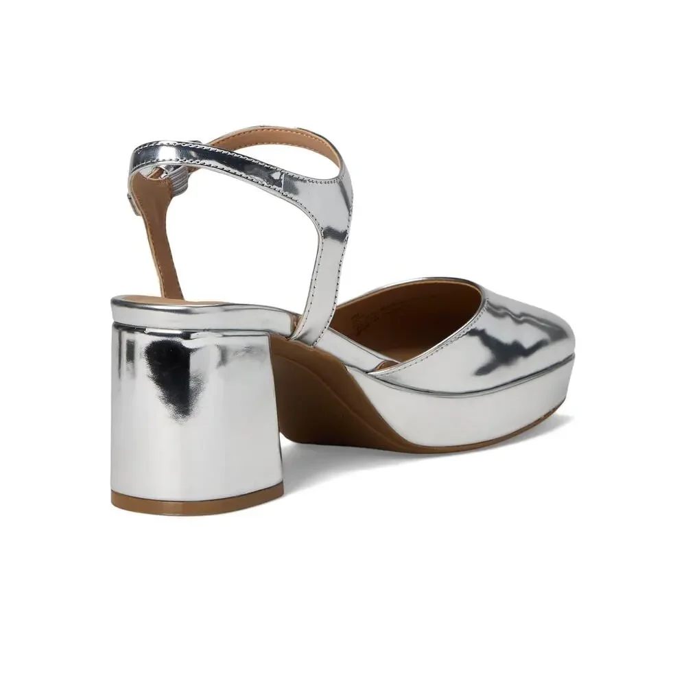 AEROSOLES WOMEN'S SOIR PUMP, SILVER MIRROR METALLIC FAUX LEATHER, 10